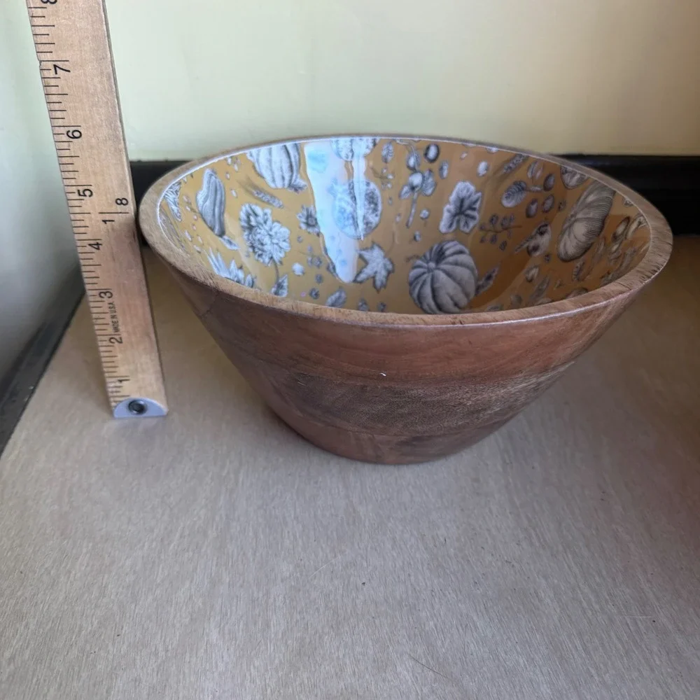 Two's Company Mango Wood Serving Bowl Large Mustard Yellow Fall Harvest Excellen